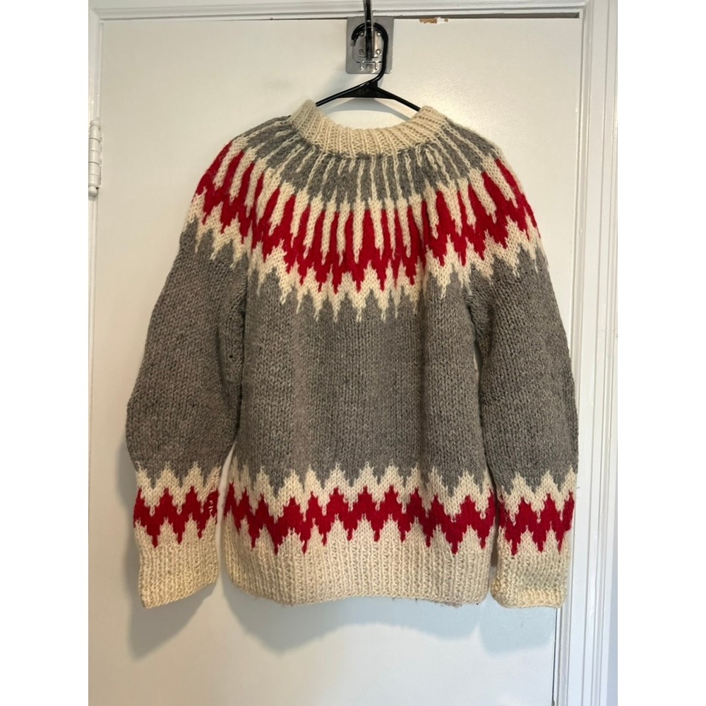 Vintage To Adrahti Greek Hand Made Wool Fair Isle Sweater Sz:L Gray Red Nordic